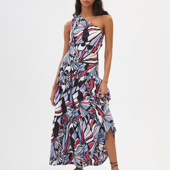 Anthropologie Maeve One-Shoulder Printed Midi Dress